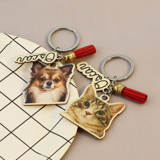 Wooden Pet Portrait Keychain