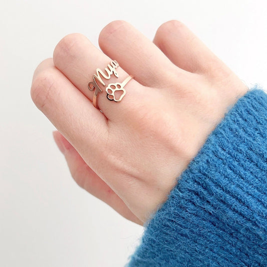 Paw Print Name Ring